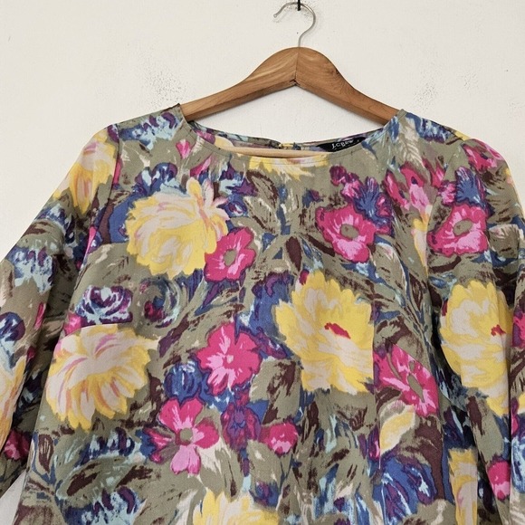 J. Crew Floral Watercolor Blouse Womens Size M 3/4 Sleeves Boho Cottage Artsy - Picture 2 of 8